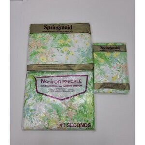 Springmaid No-Iron Percale Floral Sheet Set - Green and Yellow